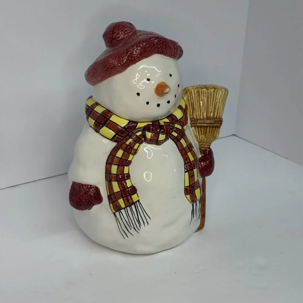 Vintage Sakura Debbie Mumm Snowman Cookie Jar Christmas Hand Painted 12